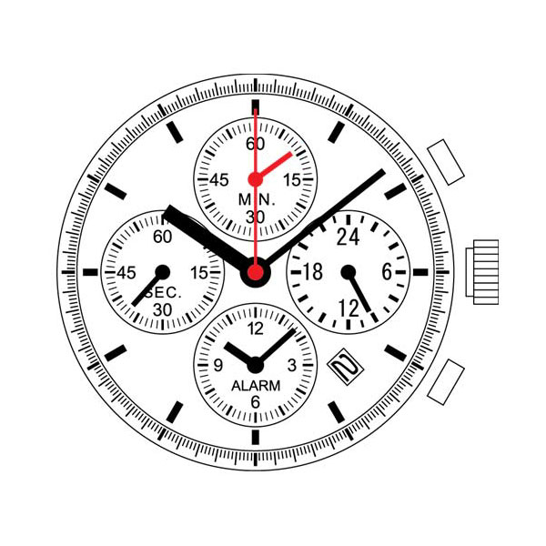 เครื่องนาฬิการะบบควอทซ์ แบบจับเวลา (Chronograph) ยี่ห้อ TMI ตระกูล YM Series เครื่องนาฬิการะบบควอทซ์ แบบจับเวลา (Chronograph) ยี่ห้อ TMI ตระกูล YM Series